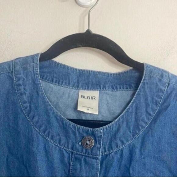 Blair 100% cotton denim chambray button up top blouse - Picture 2 of 8